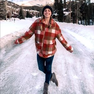 Orange plaid teddy coat